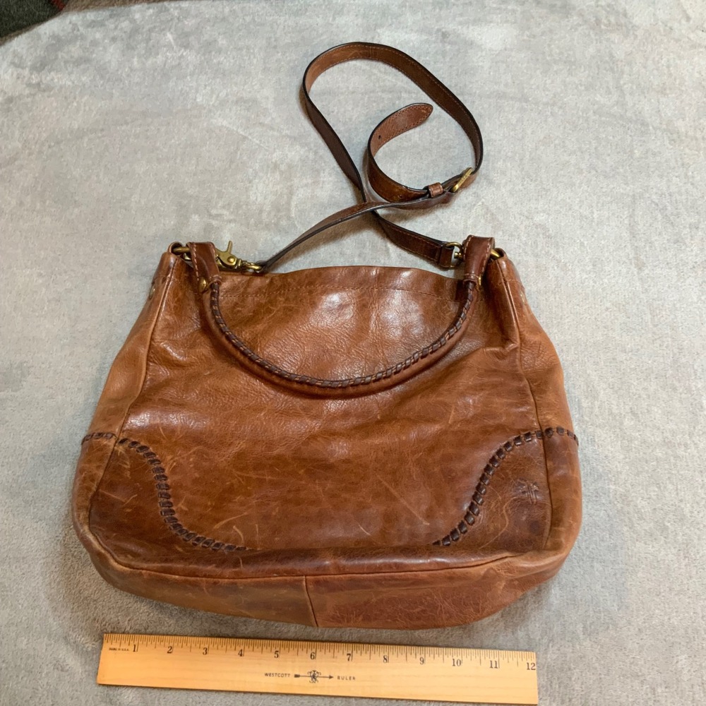 Frye Melissa Whipstitch Leather Hobo Bag Cognac Brown Magnetic Snap Shoulder Bag - Picture 9 of 10